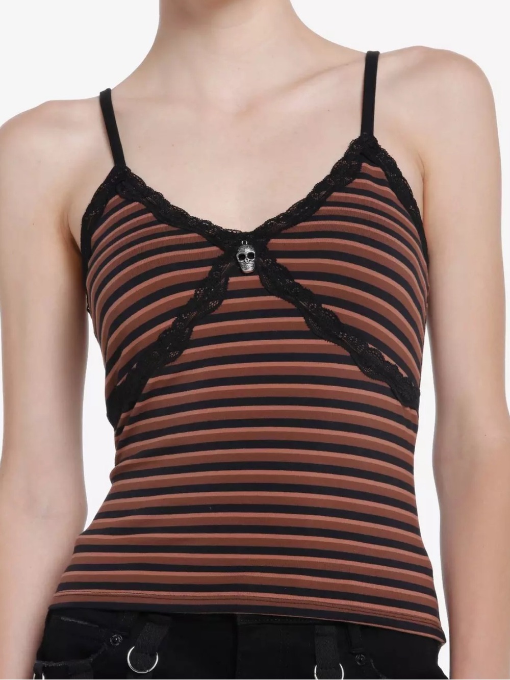 Social Collision Brown & Black Stripe Skull Girls Cami Size Medium